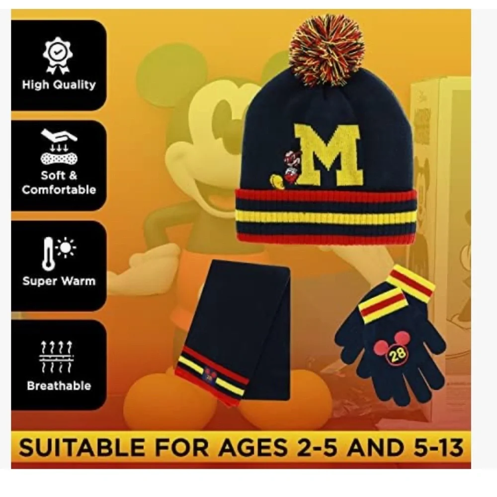 Disney Mickey Mouse Officially Licensed 4pc winter hat scarf gloves unisex kids